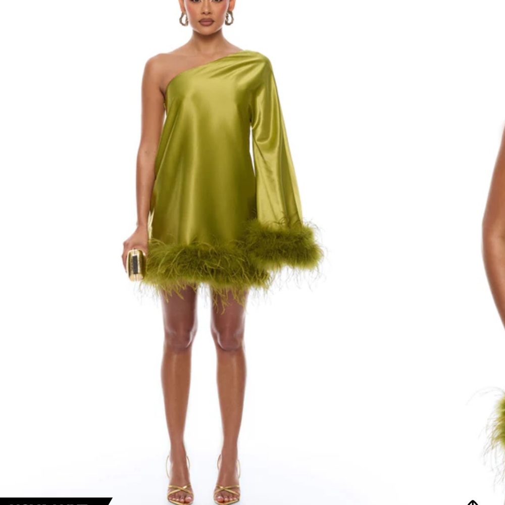 Fashion Nova Olive Green One-Shoulder Mini Dress